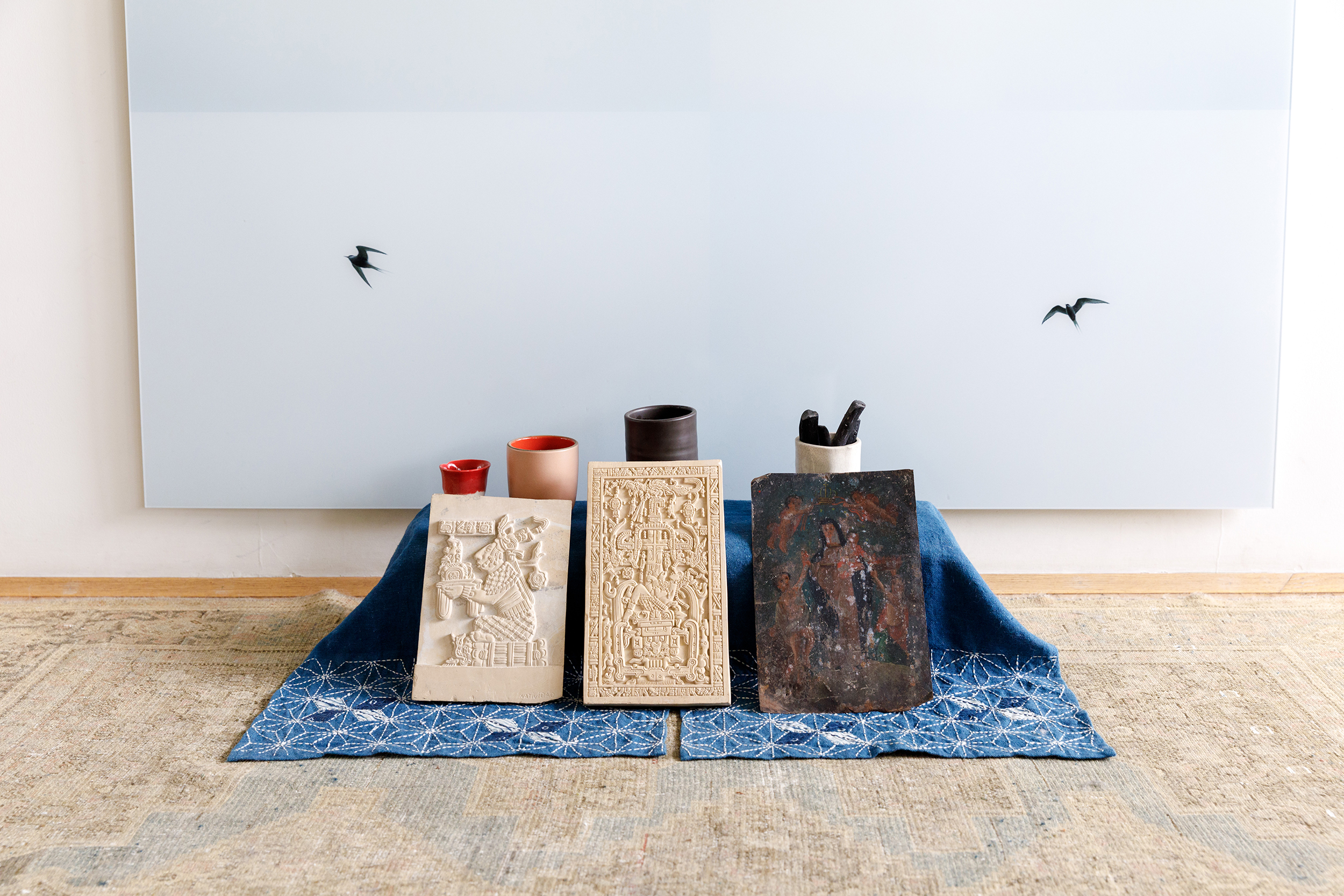 Meditation mat and also work by ArtCenter alumna Rebeca Méndez in her Los Angeles home