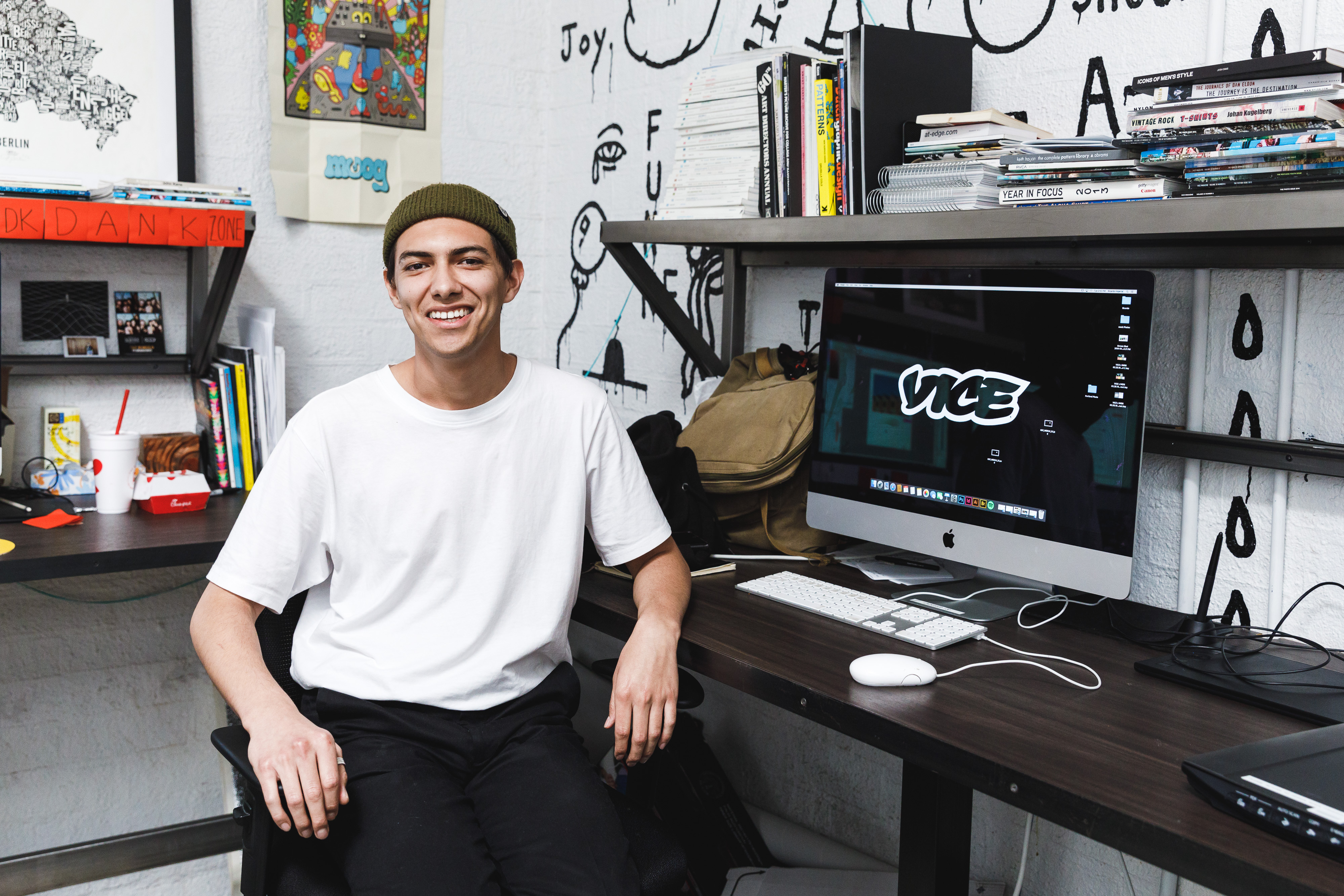 Graphic Design student Ricardo Imperial at his Spring 2018 internship at Vice