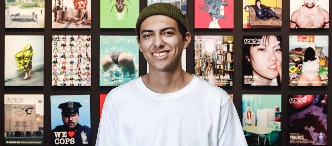 Graphic Design student Ricardo Imperial at his Spring 2018 internship at Vice Media