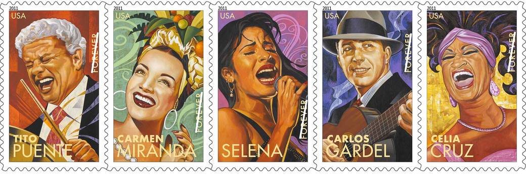 USPS stamps featuring Latin American celebrities illustrated by Rafael López