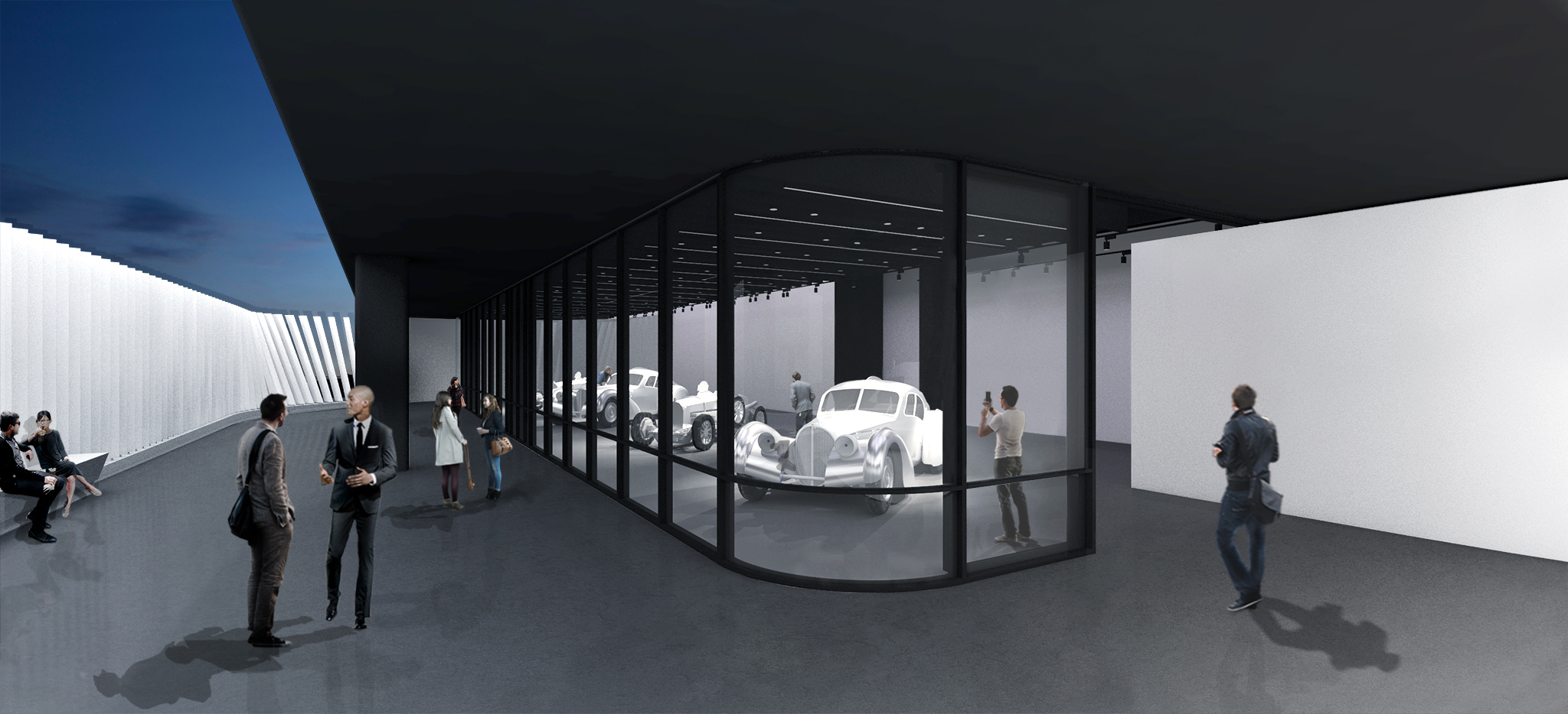 Rendering of the interior Mullin Gallery at ArtCenter.