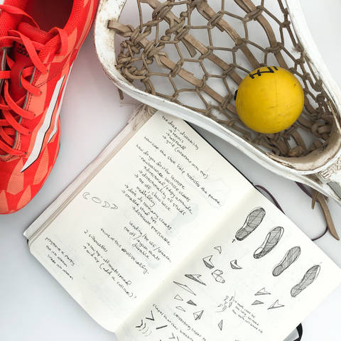 /sporting equipment and a sketchbook