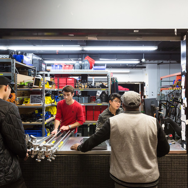 Students check out equipment from the equipment center