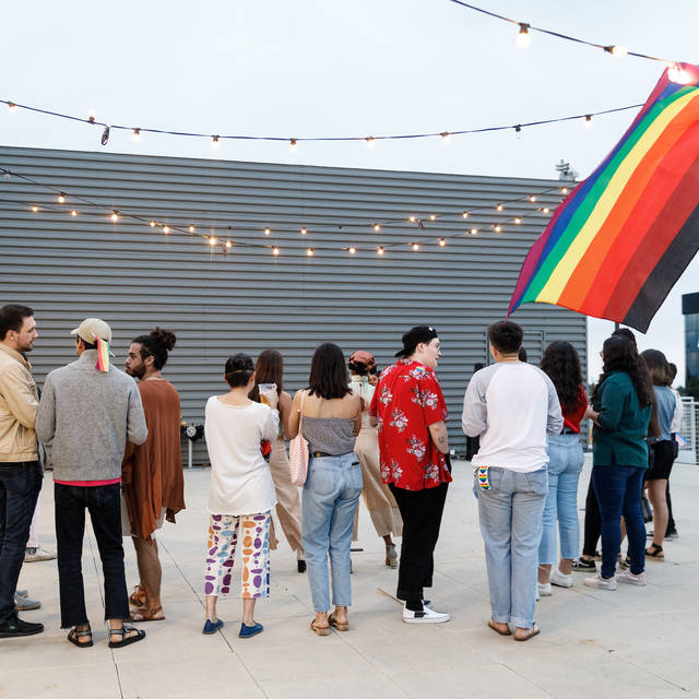 students at a rooftop DEI event