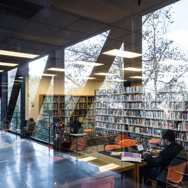ArtCenter library through a window