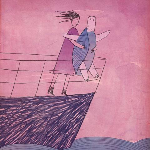 /Titanic-esque illustration of a woman and her pet turtle by Brian Rea for NY Times (via LAist)