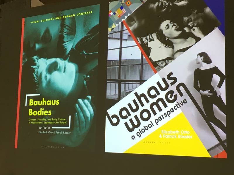 Book+covers+by+guest+Elizabeth+Otto%2C+a+University+at+Buffalo+associate+professor%2C+shown+during+the+2019+series+%3Ci%3EDifferent+Tomorrows%3A+Design+Futures+Beyond+the+Bauhaus%3C%2Fi%3E+symposium.+Photo+by+Jennifer+Faist.