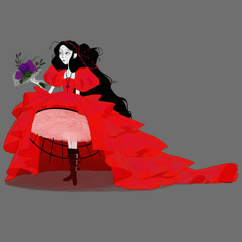/Illustration of a woman in a red dress by Chrissy Dominque