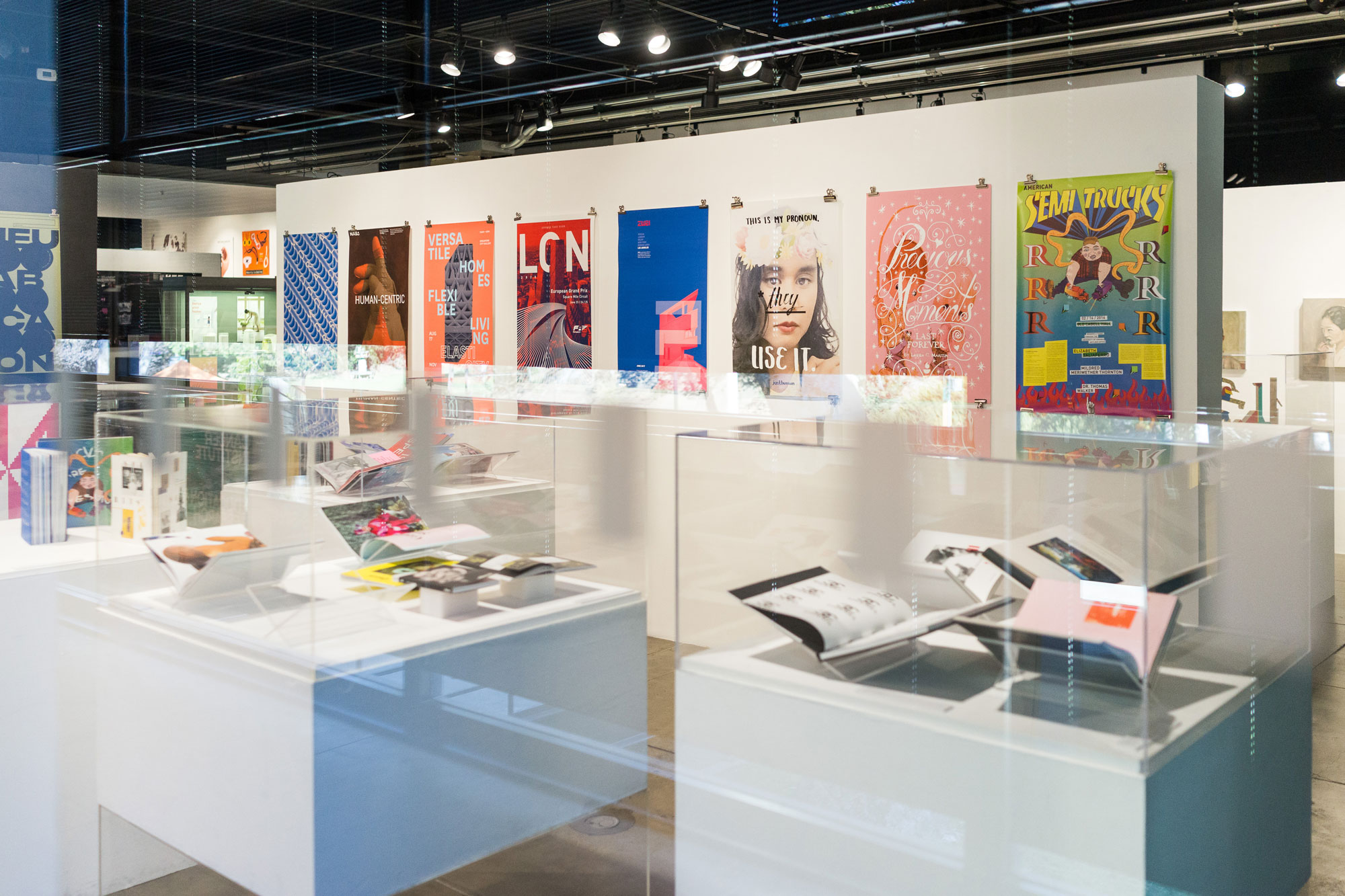 Image of Student Gallery located at the main entrance of the Ellwood building at ArtCenter College of Design