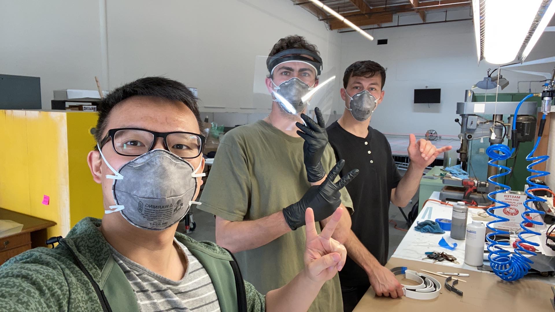 Photo of students making face shields for health care workers.