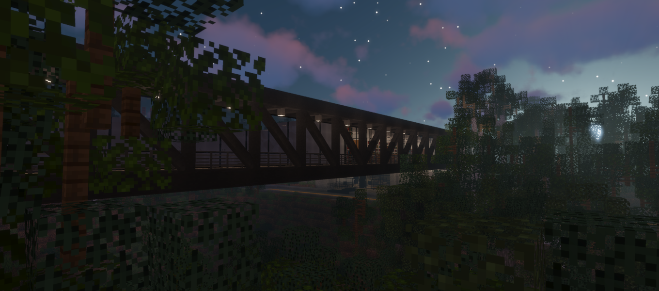 Minecraft night scene of the ArtCenter campus