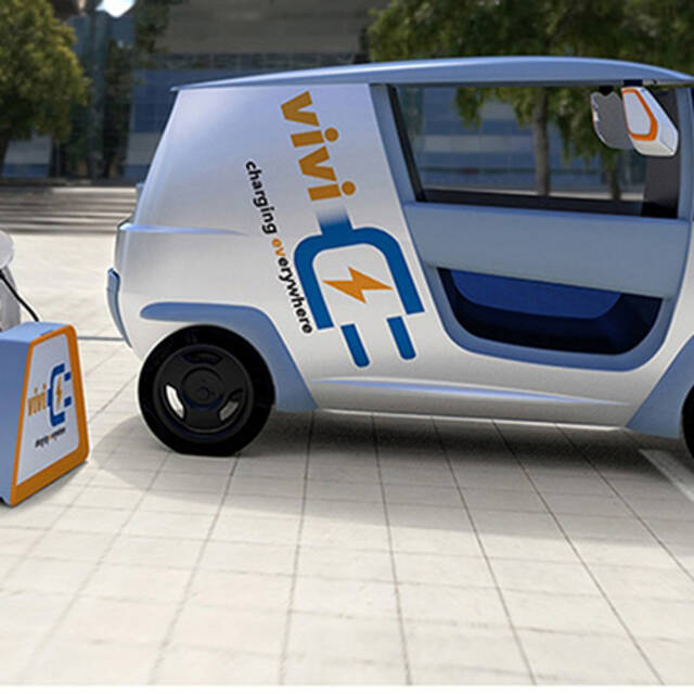 Vivi, a mobile, on-demand, electric vehicle charging system, created by ArtCenter student Geoff Ombao
