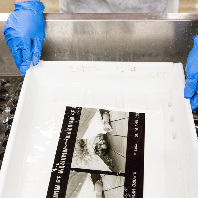 An ArtCenter Student develops an image in the photography lab