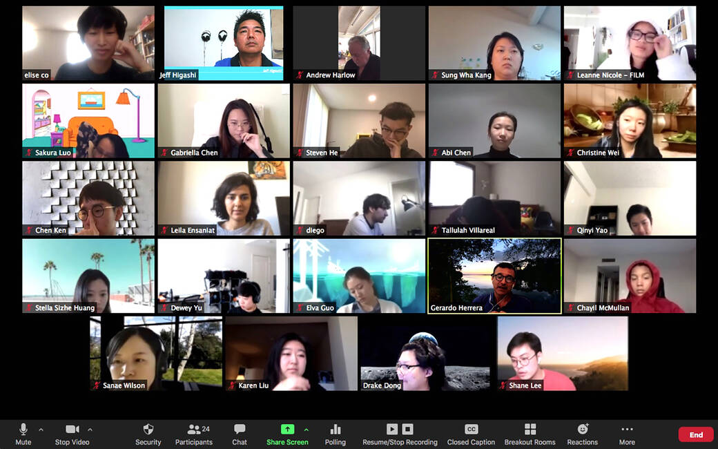 Students and faculty in the Fall 2020 course The Future of Creative Workflow meeting via Zoom.
