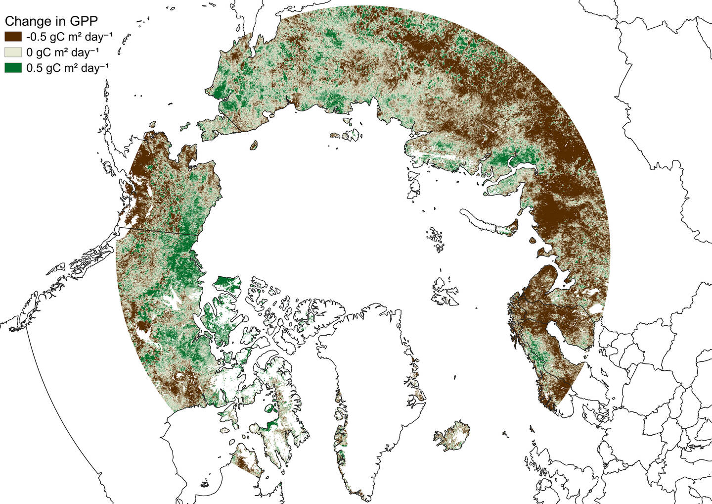 In+parts+of+the+Arctic+tundra%2C+temperatures+are+increasing+rapidly+as+a+result+of+climate+change.+This+has+resulted+in+complex+changes+in+plant+communities%2C+with+satellite+data+showing+that+some+parts+of+the+Arctic+are+%E2%80%9Cgreening%E2%80%9D+while+other+areas+are+said+to+be+%E2%80%9Cbrowning.%E2%80%9D+Scientists+are+looking+at+components+such+as+rock+or+soil+types+to+understand+changes+in+plant+productivity+in+the+Arctic%2C+beyond+just+temperature.+The+image+shows+changes+in+mean+maximum+gross+primary+productivity+across+five+years+between+2001+and+2005+and+2011+and+2015.