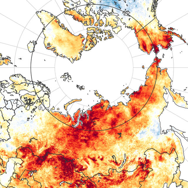 Eastern+Siberia+is+famous+for+some+of+the+coldest+wintertime+temperatures+in+the+Northern+Hemisphere.+But+in+2020+it+was+the+region%E2%80%99s+wildly+high+temperatures+and+wildfires+that+stunned+the+world.+The+Russian+town+of+Verkhoyansk+reported+a+daytime+temperature+of+38%C2%B0C+%28100.4%C2%B0F%29+on+June+20%2C+2020%2C+likely+a+record+for+the+town.+If+verified%2C+this+will+be+the+northernmost+temperature+reading+above+100%C2%B0F+ever+observed+and+the+highest+temperature+on+record+in+the+Arctic.+In+the+map+red+colors+depict+areas+that+were+hotter+than+average%3B+blue+areas+were+colder+than+average.+March+19%E2%80%93June+20%2C+2020.