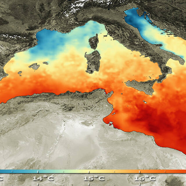 Created+using+data+from+the+Medspiration+project%2C+this+image+shows+the+Mediterranean+Sea+surface+temperature.+The+Medspiration+products+consist+of+daily+high-resolution+sea-surface+temperature+data+over+the+Mediterranean+and+are+derived+from+the+combination+of+in+situ+data+and+satellite+data.+The+information+illustrates+how+warm+the+water+is+in+the+eastern+Mediterranean.+The+European+Space+Agency%E2%80%99s+Sentinel-3+mission+for+GMES+also+provides+data+on+sea-surface+temperature.+November+14%2C+2008.