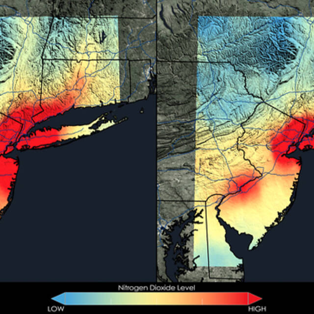 NASA+satellite+data+shows+that+the+New+York+City+area+has+seen+a+32+percent+decrease+in+nitrogen+dioxide+between+2005+and+2007+%28left%29+and+2009+and+2011+%28right%29.+Anyone+living+in+a+major+U.S.+city+for+the+past+decade+may+have+noticed+a+change+in+the+air.+People+in+major+urban+areas+are+breathing+less+nitrogen+dioxide%2C+a+yellow-brown+gas+that+can+cause+respiratory+problems.+The+improvement+is+apparent+in+new+images+that+demonstrate+the+reduction+of+air+pollution+across+the+country.+After+ten+years+in+orbit%2C+the+satellite+has+been+gathering+data+sufficiently+long+to+show+that+nitrogen+dioxide+pollution%2C+averaged+yearly+from+2005+to+2011%2C+has+decreased+across+the+United+States.