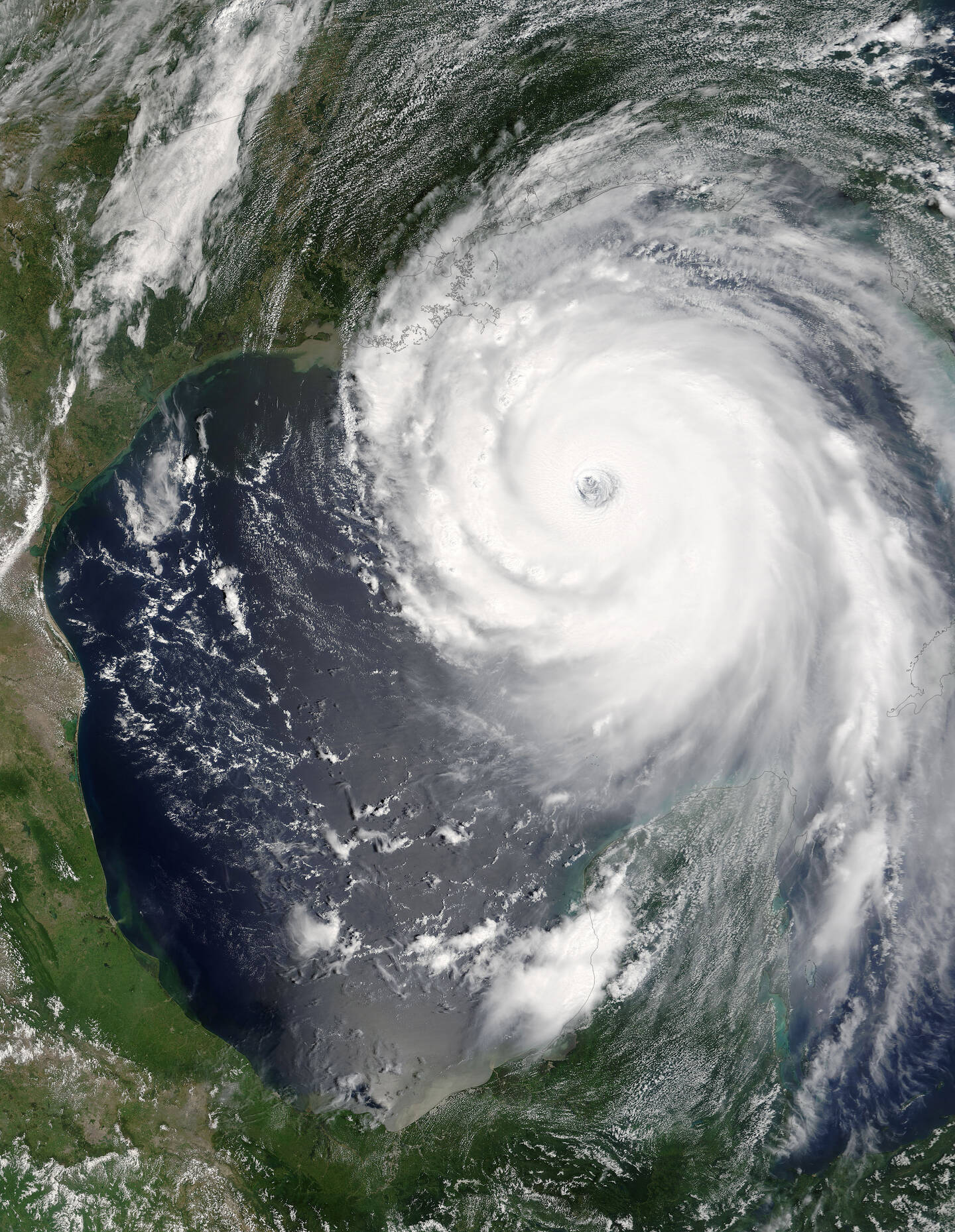 In+August+2005+Hurricane+Katrina+became+one+of+the+most+powerful+storms+to+strike+the+United+States%2C+with+winds+of+257+kilometers+%28160+miles%29+per+hour+and+stronger+gusts.+The+air+pressure%2C+another+indicator+of+hurricane+strength%2C+at+the+center+of+this+Category+5+storm+measured+902+millibars%2C+the+fourth-lowest+reading+on+record+for+an+Atlantic+storm.+This+image+shows+the+massive+hurricane+covering+much+of+the+Gulf+of+Mexico%2C+from+the+US+coast+to+the+Yucatan+Peninsula.+Before+Katrina+was+over%2C+an+estimated+1%2C833+people+died+in+the+storm+and+the+flooding+that+followed%2C+and+millions+of+others+were+left+homeless+along+the+Gulf+Coast+and+in+New+Orleans.+August+28%2C+2005.