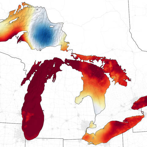 After+an+unusually+warm+winter+left+the+Great+Lakes+mostly+free+of+winter+ice%2C+the+surface+temperatures+of+the+lakes+were+near+or+above+records+for+late+June+and+early+July.+The+map+shows+how+much+the+water+surface+temperature+was+above+or+below+average.+Surface+temperatures+are+3%C2%B0C+to+5%C2%B0C+%286%C2%B0F+to+10%C2%B0F%29+above+normal.+On+July+10%E2%80%9312%2C+the+shallower+coastal+areas+of+Lakes+Michigan%2C+Huron%2C+Erie%2C+and+Ontario+ranged+from+24%C2%B0C+to+29%C2%B0C+%2875%C2%B0F+to+85%C2%B0F%29.+The+only+area+below+normal+was+the+eastern+portion+of+Lake+Superior.+July+9%2C+2020.