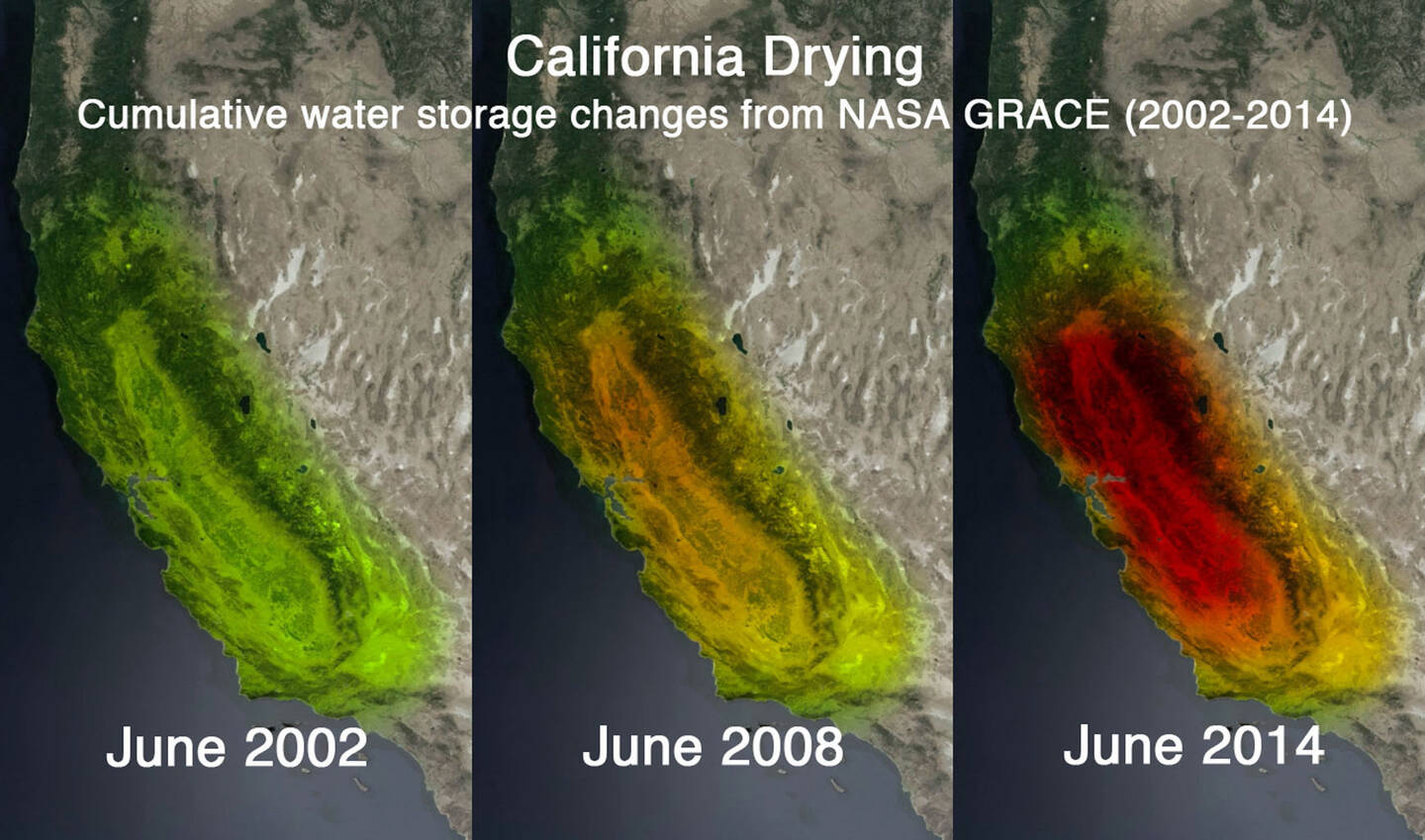 The+water+table%2C+or+aquifer%2C+provides+much+of+our+drinking+water%2C+and+a+lot+of+water+is+pumped+for+agricultural+use%2C+especially+in+California%E2%80%99s+Central+Valley.+Much+of+that+agricultural+water+comes+from+the+water+table+instead+of+from+dams%2C+particularly+in+years+of+drought.+The+image+shows+the+continued+loss+of+the+California+Central+Valley+aquifer%2C+a+huge+aquifer+that+provides+water+for+about+a+quarter+to+a+half+of+the+produce+grown+in+the+United+States.+Because+the+aquifer+has+been+used+for+about+one+hundred+years%2C+however%2C+the+elevation+of+the+California+Central+Valley+has+dropped+about+70+meters+%28230+feet%29.+If+the+water+table+is+not+carefully+monitored+and+naturally+replenished%2C+it+will+eventually+be+unusable.