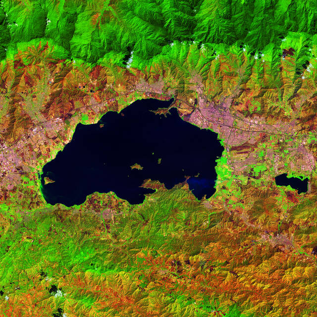 With+an+area+of+370+square+kilometers+%28142+square+miles%29%2C+Lake+Valencia%2C+in+northern+Venezuela%2C+formed+a+few+million+years+ago+and+is+now+a+reservoir+for+the+nearby+cities+of+Valencia+and+Maracay.+Unfortunately+the+inflow+of+untreated+wastewater+from+the+surrounding+industrial+and+agricultural+lands+has+led+the+lake+to+become+contaminated.+It+now+suffers+from+algal+blooms+and+between+1960+and+1990+lost+more+than+60+percent+of+its+native+fish+species.+The+poor-quality+waters+of+Lake+Valencia+prevent+the+development+of+tourism+and+recreational+activities+in+the+region.+In+this+false-color+image+Henri+Pittier+National+Park%2C+to+the+north%2C+appears+fluorescent+green.+February+2%2C+2019.