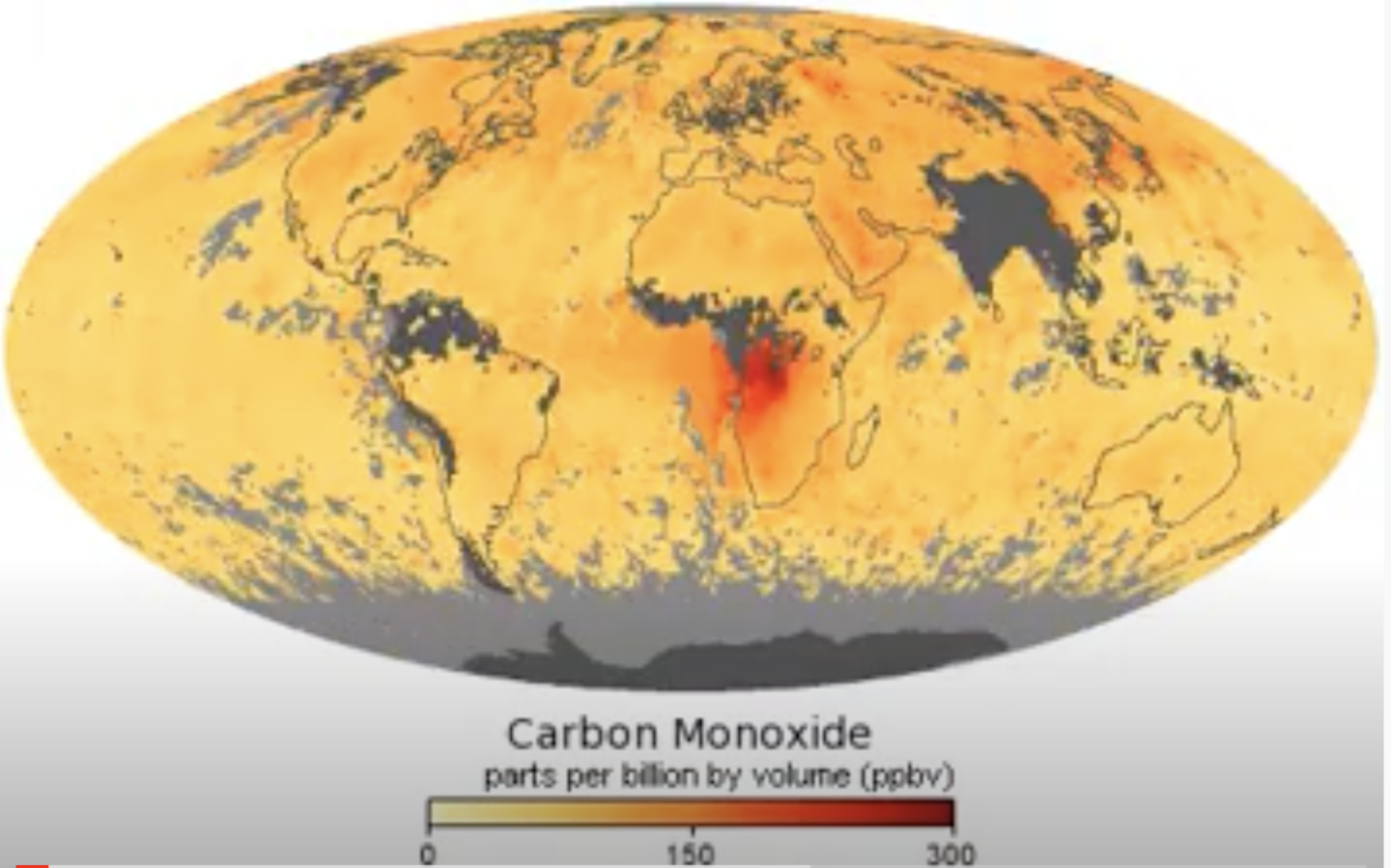 Colorless%2C+odorless%2C+and+poisonous%2C+carbon+monoxide+is+one+of+the+six+major+air+pollutants+regulated+in+the+United+States+and+in+many+other+nations+around+the+world.+When+carbon-based+fuels%E2%80%94such+as+coal%2C+wood%2C+and+oil%E2%80%94burn+incompletely+or+inefficiently%2C+they+produce+carbon+monoxide.+The+gas+is+spread+by+winds+and+circulation+patterns+throughout+the+lower+atmosphere.+This+video+shows+monthly+averages+of+global+concentrations+of+tropospheric+carbon+monoxide+at+an+altitude+of+about+12%2C000+feet.+Concentrations+of+carbon+monoxide+are+expressed+in+parts+per+billion+by+volume+%28ppbv%29.+Yellow+areas+have+little+or+no+carbon+monoxide%2C+while+progressively+higher+concentrations+are+shown+in+orange+and+red.+In+different+parts+of+the+world+and+in+different+seasons%2C+the+amounts+and+sources+of+atmospheric+carbon+monoxide+change.+2000%E2%80%932017.+