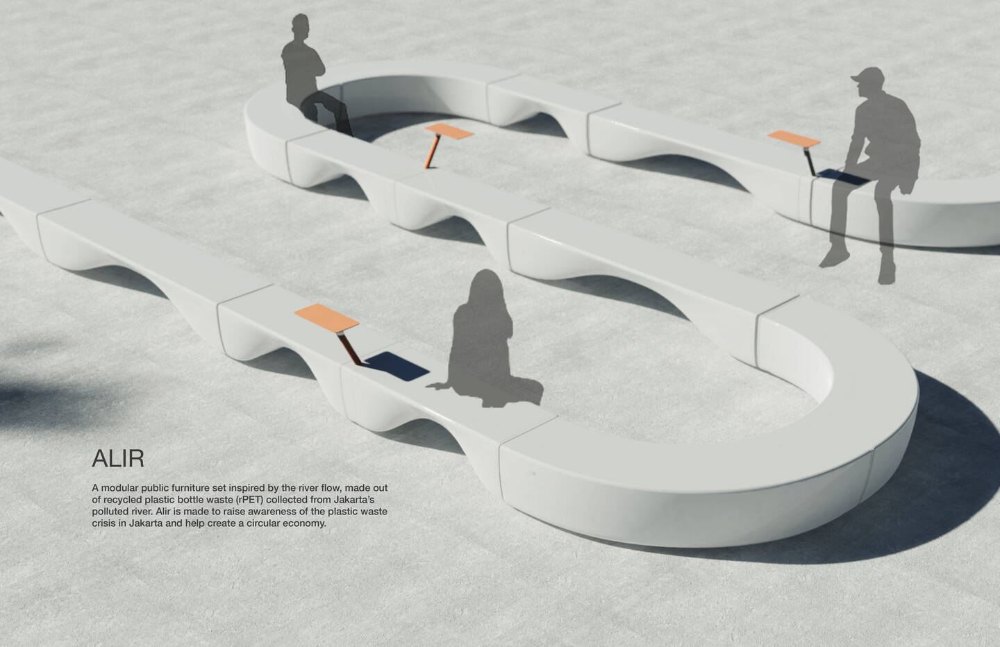 %3Cb%3EProgram%3A%3C%2Fb%3E+Product+Design%3C%2Fbr%3E%3Cb%3EProject+Title%3A%3C%2Fb%3E+Alir+Public+Furniture%3C%2Fbr%3E%3Cb%3EClass%3A%3C%2Fb%3E+Product+Design+8%3C%2Fb%3E%3Cbr%3E%3Cb%3EInstructor%3A%3C%2Fb%3E+Jonathan+Abarbanel+and+Babette+Strousse%3Cbr%3E%3Cb%3EDescription%3A%3C%2Fb%3E+Alir+is+a+modular+public+furniture+set+inspired+by+the+river+flow%2C+made+out+of+recycled+plastic+bottle+waste+%28rPET%29+collected+from+Jakarta%E2%80%99s+polluted+river.+Alir+is+made+to+raise+awareness+of+the+plastic+waste+crisis+in+Jakarta+and+help+create+a+circular+economy.