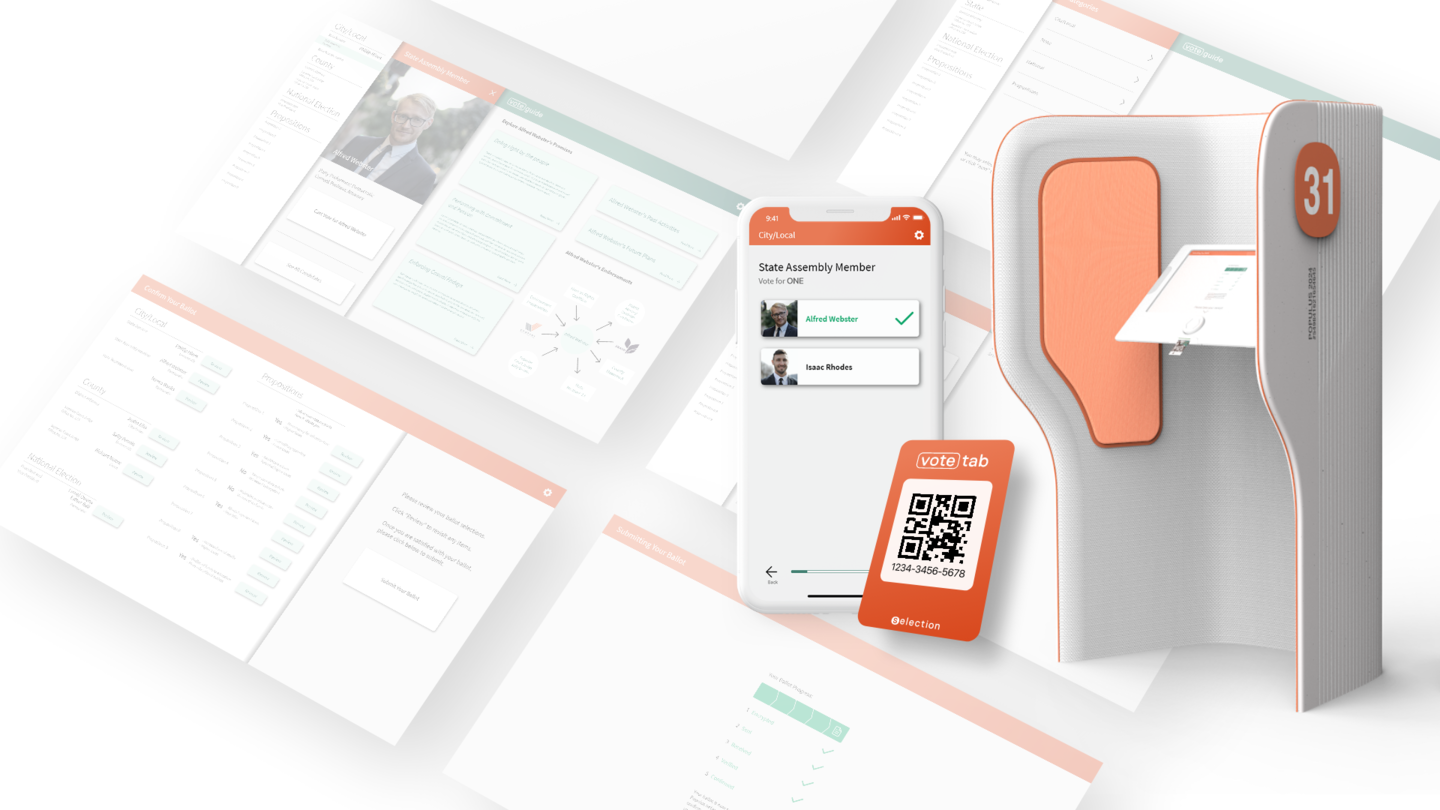 %3Cb%3EProgram%3A%3C%2Fb%3E+Product+Design%3C%2Fbr%3E%3Cb%3EProject+Title%3A%3C%2Fb%3E+Future+of+Voting%3C%2Fbr%3E%3Cb%3EInstructor%3A%3C%2Fb%3E+Mimi+Zou+and+Todd+Masilko%3Cbr%3E%3Cb%3EDescription%3A%3C%2Fb%3E+Designing+the+future+of+voting+for+a+nation+of+using+blockchain+technology.+The+Selection+system+provides+more+flexibility+and+security+in+voting+than+ever+before.+Users+can+choose+to+vote+via+mobile%2C+in+person+or+a+hybrid+of+both.+The+in-person+experience+allows+for+all+users+to+vote+comfortably+and+securely.+Our+system+allows+for+post-election+information+for+the+user+and+the+government+alike.++