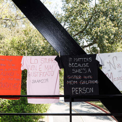 colorful tee shirts on a clothesline 