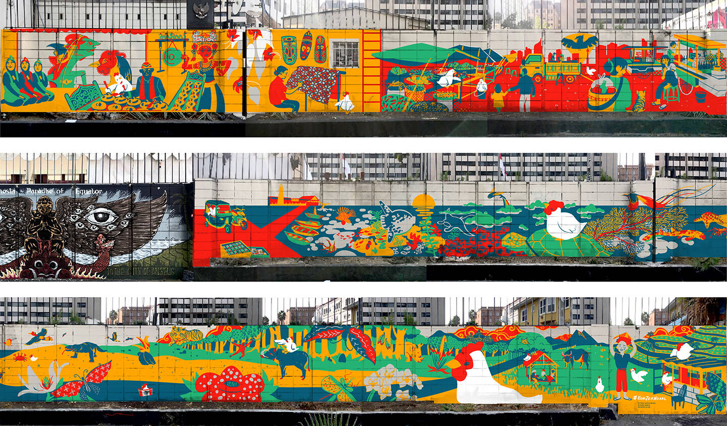 A+sponsored+project+with+the+Indonesian+Consulate+in+LA.+The+goal+was+to+create+a+mural+design+for+the+entire+exterior+perimeter+wall+as+a+way+to+artistically+represent+Indonesia%E2%80%99s+diversity+and+bridge+the+Consulate+with+surrounding+communities.