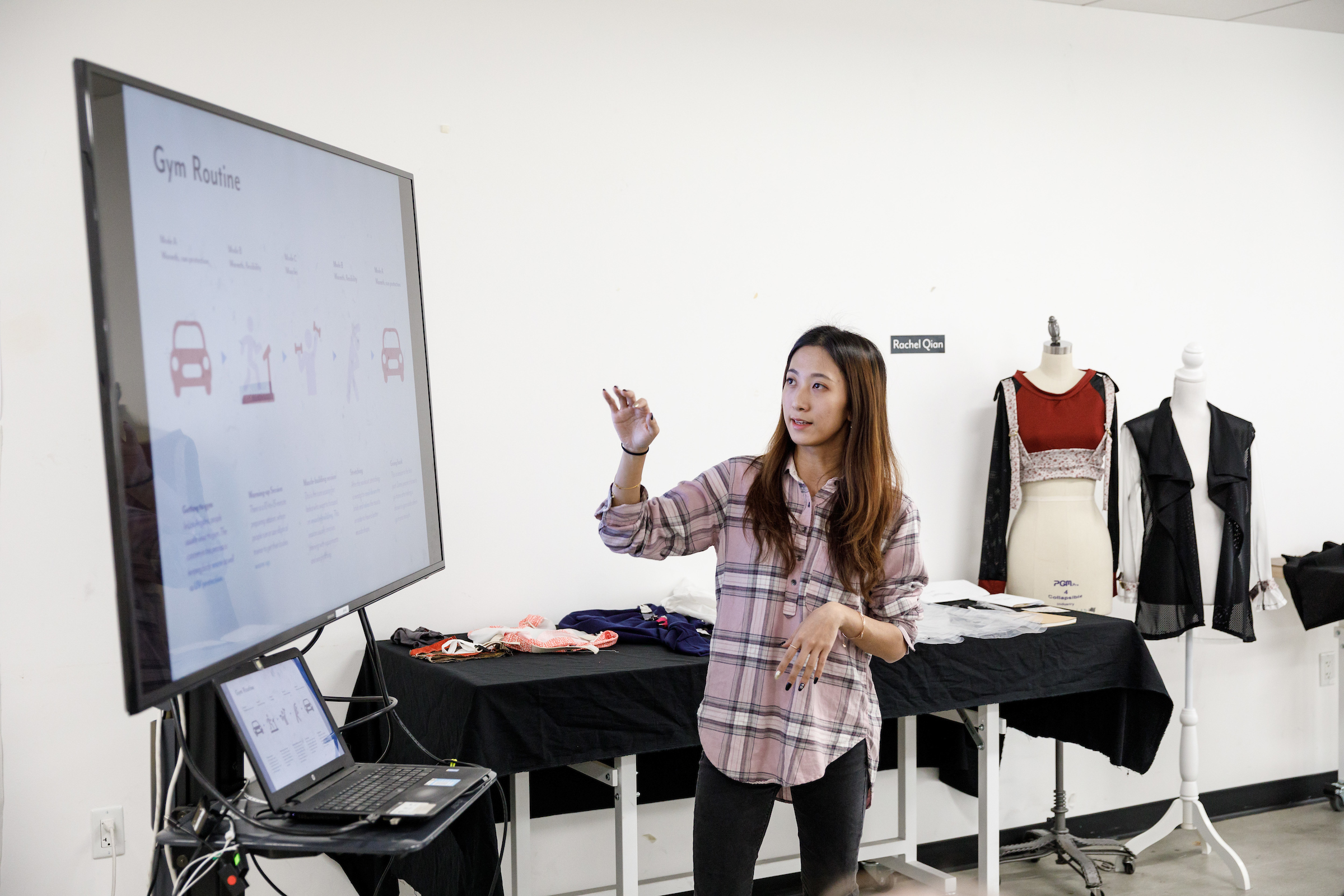 Rachel Qian shows work in the Sewing Lab on campus. She is an empathic industrial designer who discovers opportunities by learning, researching and exploring. 