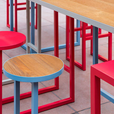 close up of outdoor furniture on the plaza of MOCA