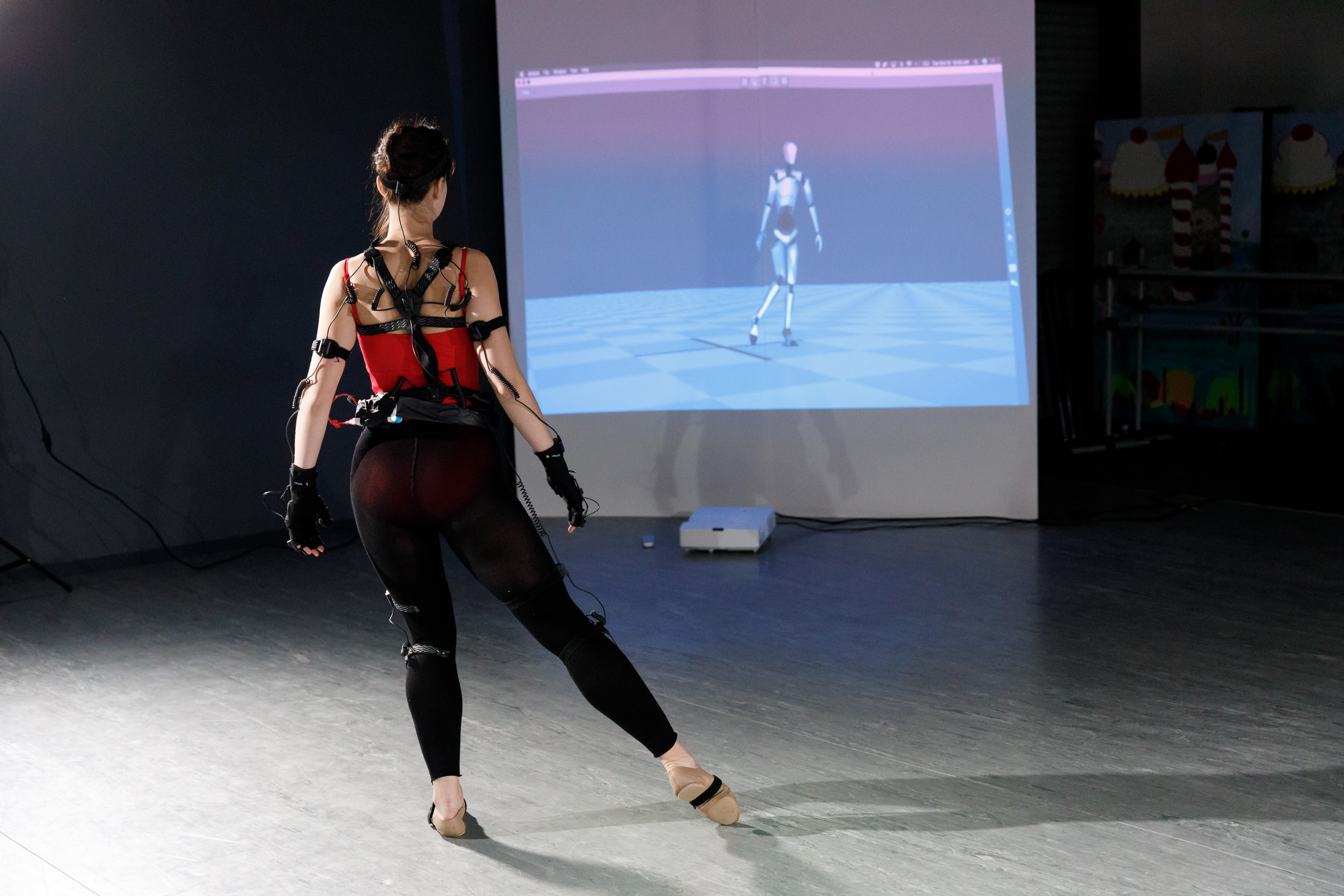 Photo of a ballerina tracking session in a virtual reality project at the ArtCenter Immersion Lab.