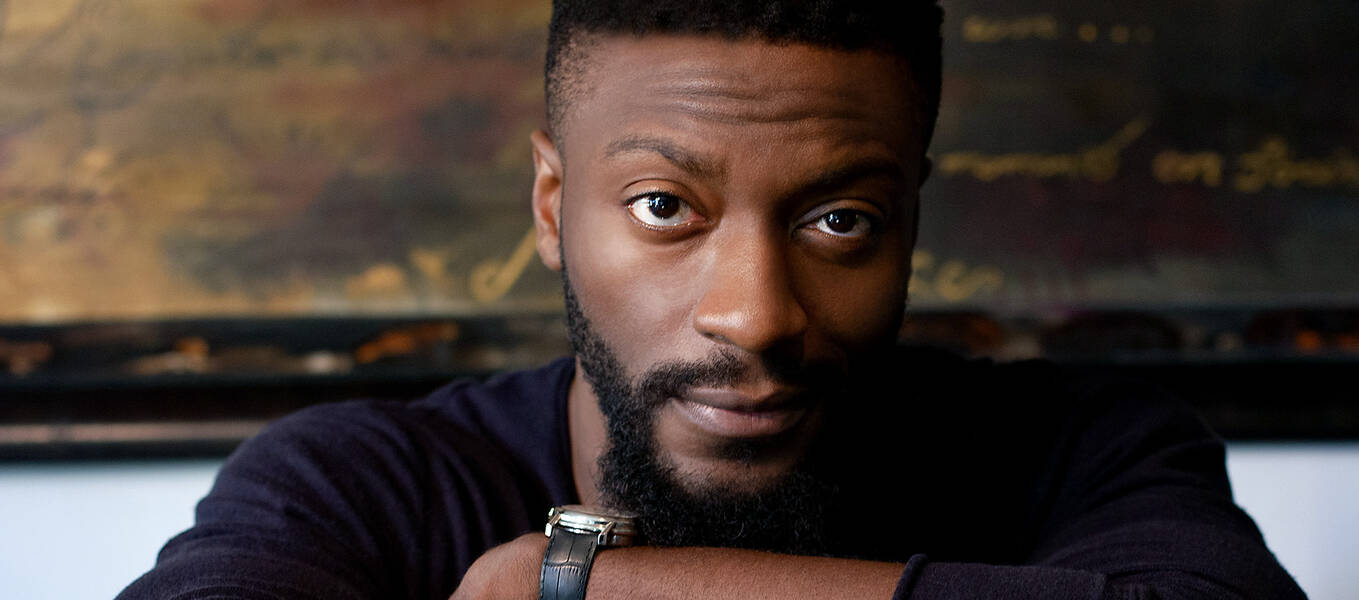Detail of portrait of Aldis Hodge, by Briana Hodge.