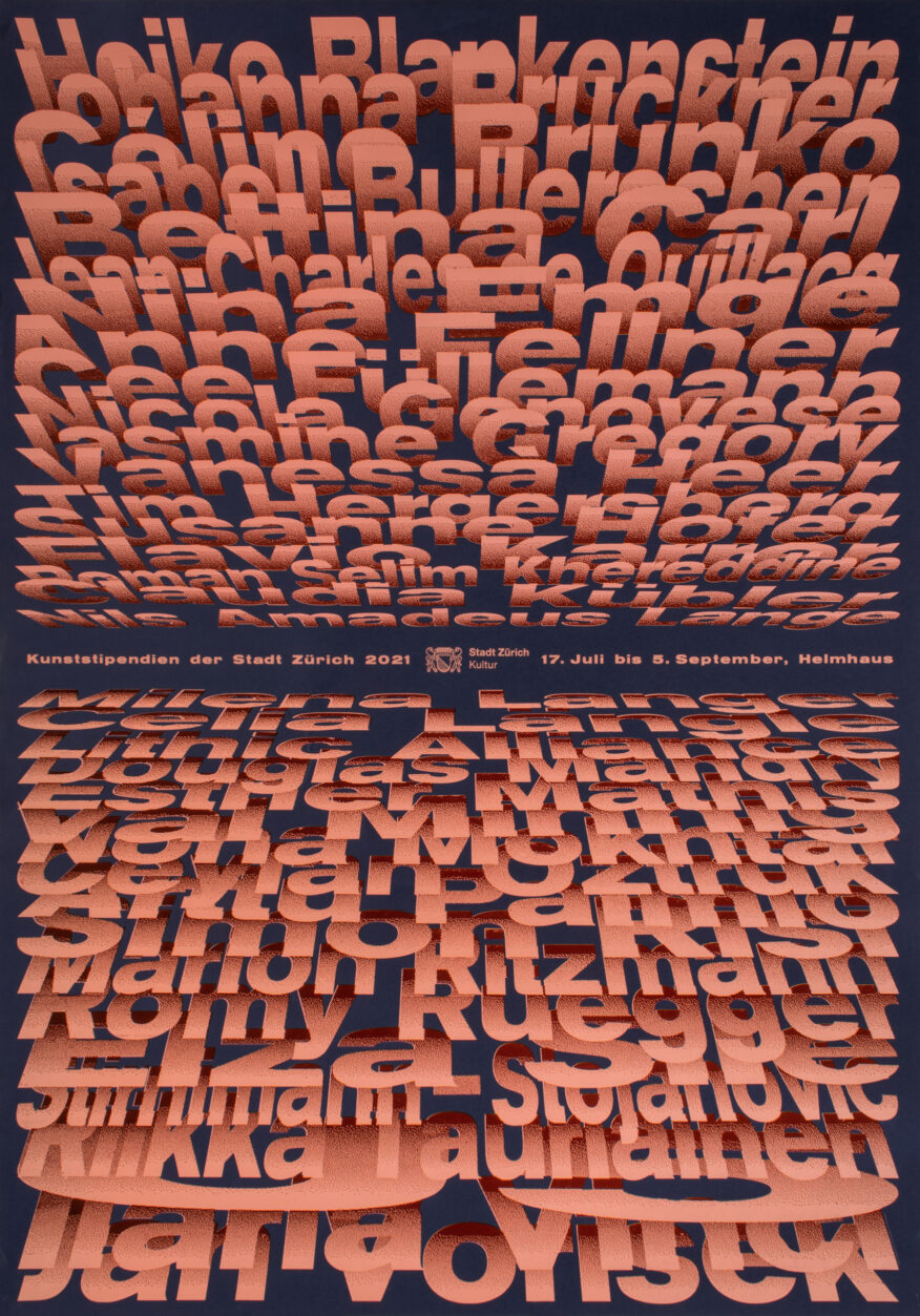 Kunststipendien der Stadt Zürich (Art Stipends for the City of Zurich) poster by Dafi Kühne, a letterpress printer, graphic designer and typographer based in the Swiss Alps.