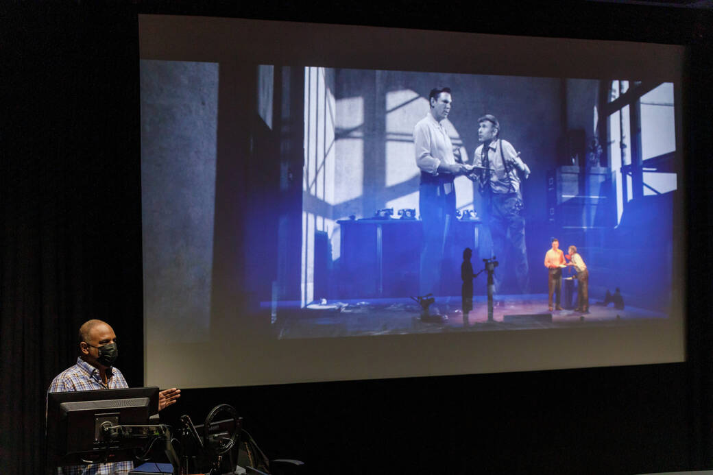 Stan Douglas leading a February 2022 Graduate Art Seminar at the Los Angeles Times Media Center on ArtCenter