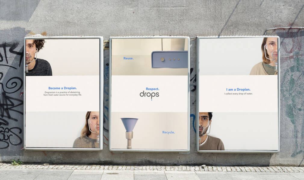 Speculative+project+and+campaign+%3Ci%3EBecome+a+Dropian%3C%2Fi%3E%2C+which+aims+to+let+people+rethink+their+relationship+to+water+that+they+have+access+to+all+the+time%2C+by+Yanqi+Li+%28BS+21+Product+Design%29%2C+2019.+Winner+of+the+2020+Core77+Design+Awards%E2%80%99+Student+Notable+Speculative+Design+Award.