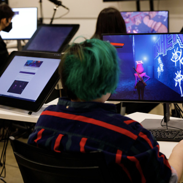 /student playing an animated game