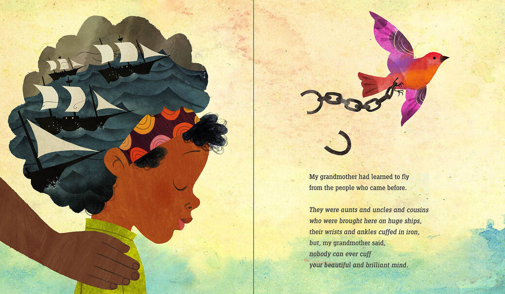 A spread from The Year We Learned to Fly, with illustrations by Rafael López.
