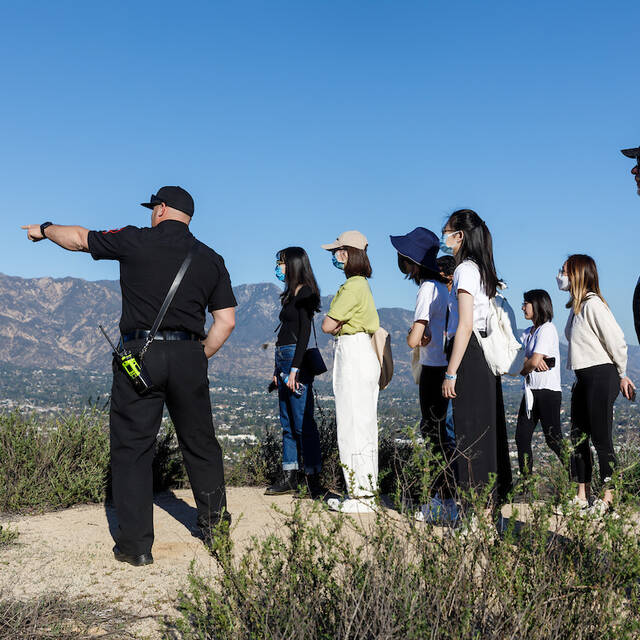 ArtCenter students learn about fire prevention on location with a fire prevention specialist. 