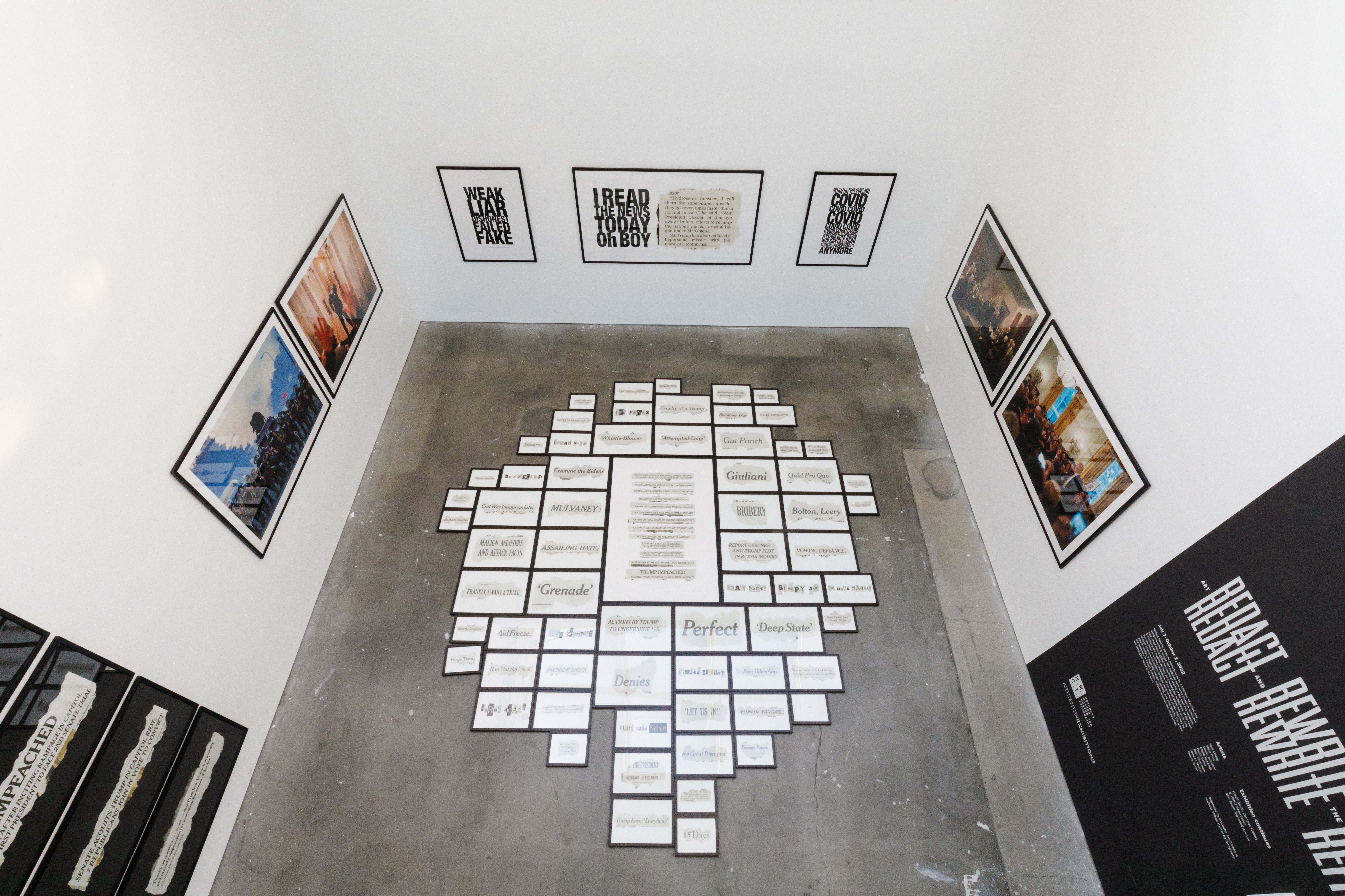  Rich Silverstein’s "I Read the News Today Oh Boy" (2022) in the ArtCenter     exhibition Redact, Rewrite, Reframe: Art and the News. © ArtCenter College     of Design/Juan Posada. 