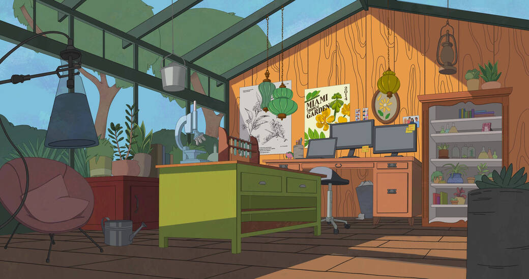 Background art and design, 2022, by Melissa Fernandez for Conservatory, a botanist’s conservatory in Florida inspired by childhood moments gardening with their parents.