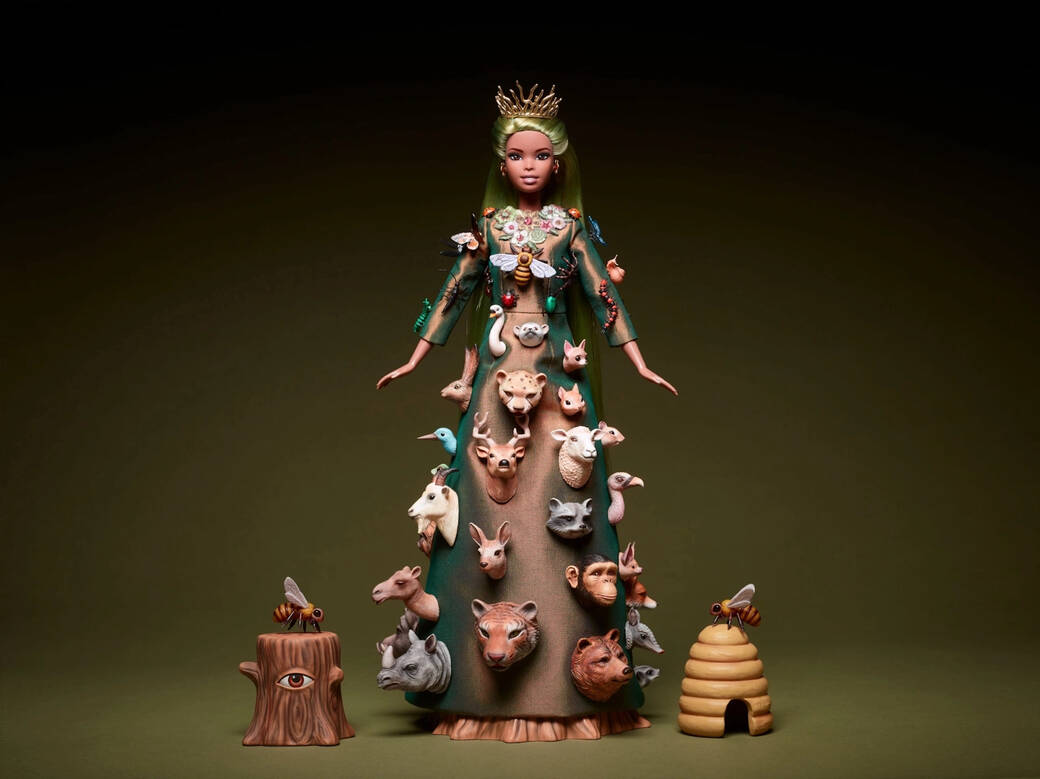 Nature Queen, the centerpiece of the pop-up exhibition Pink Pop, part of the collaboration Mark Ryden x Barbie.