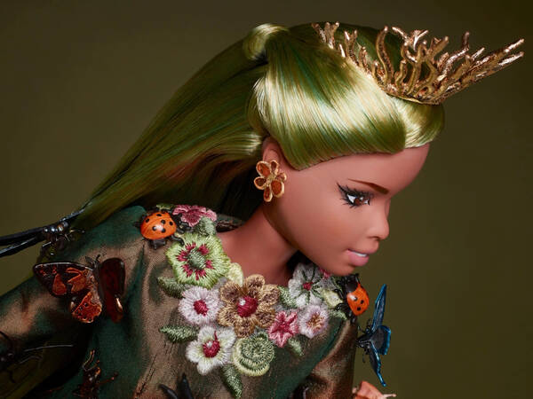 Detail of Nature Queen, the centerpiece of the pop-up exhibition Pink Pop, part of the collaboration Mark Ryden x Barbie.