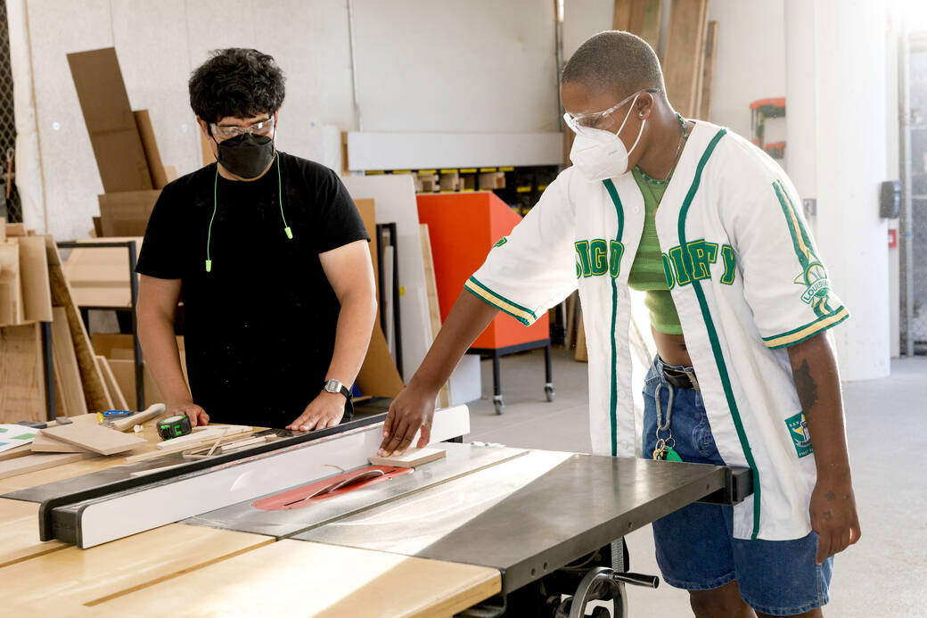 First Year Immersion student Lillie Jackson-Jones (right) in class, Fall 2022. Photo by Juan Posada.