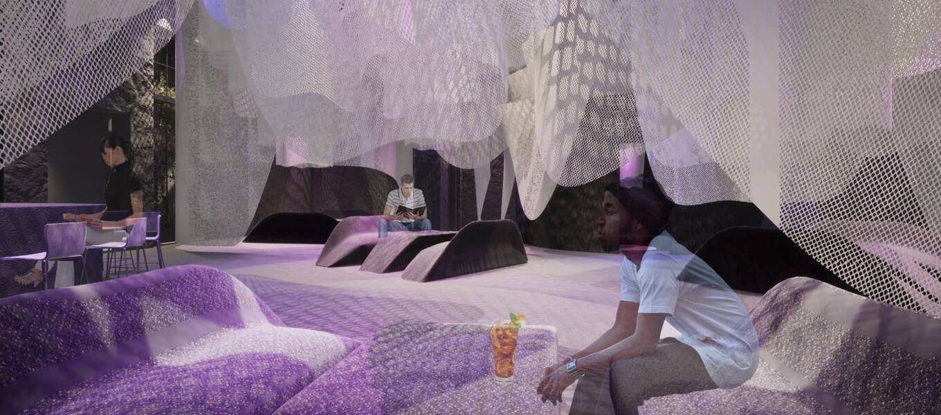 Detail of concept work for the 2021 student project Sound Cave by Keerthana Menon. Sound Cave is a multi sensorial cafe experience that uses sound to activate and elevate each of your senses.