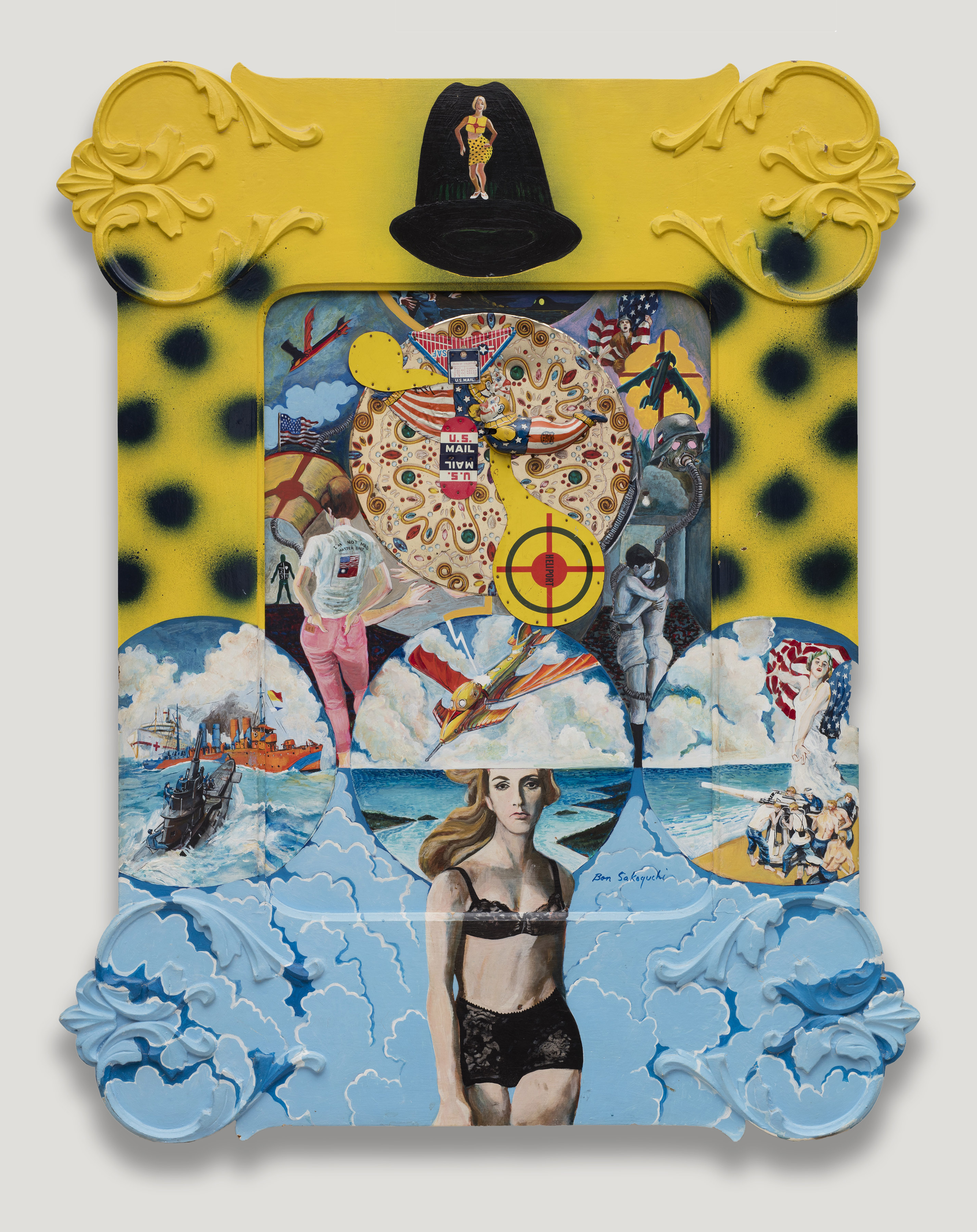Ben Sakoguchi, I’m Not Mad, Matter Baby, 1966, Acrylic and collage on board, 37 x 29 ½ x ¾ in., Santa Barbara Museum of Art, gift of Judy Adams Ferris