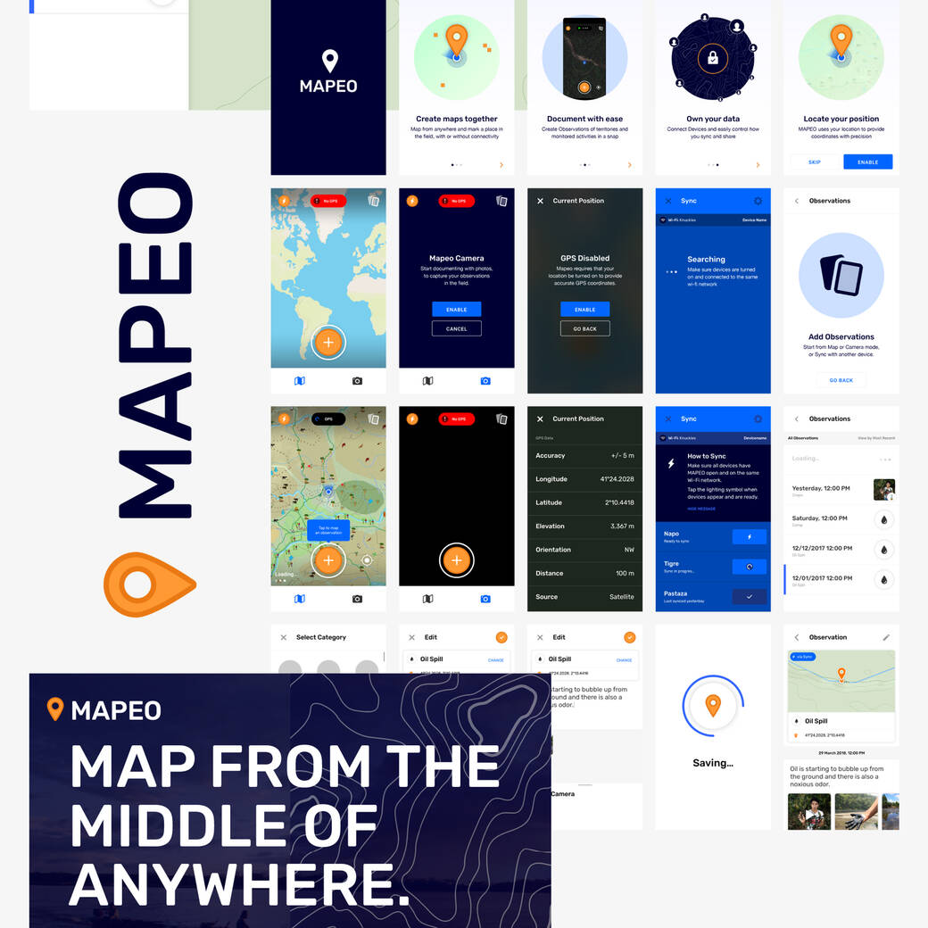 Work in 2018 by A. Puicón-Pérez for Mapeo, a free digital toolset for documenting, monitoring, and mapping many types of data, and the flagship product of Digital Democracy, a technology nonprofit working with indigenous communities worldwide. 