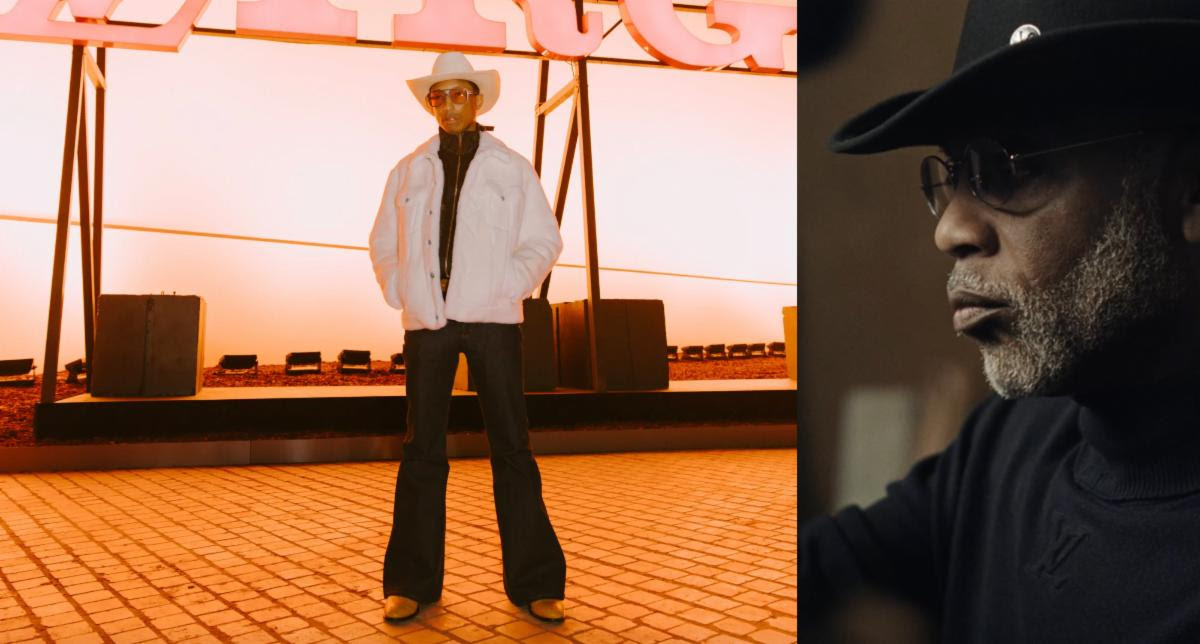 diptych image of Pharrell and Ron Husband. 